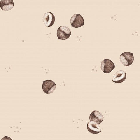 Satin cotton nuts and seeds on beige background