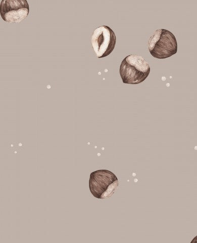 Waterproof fabric a brown and white pattern with nuts on it