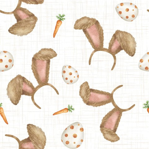 French Terry Easter bunny ears and carrots on a beige background