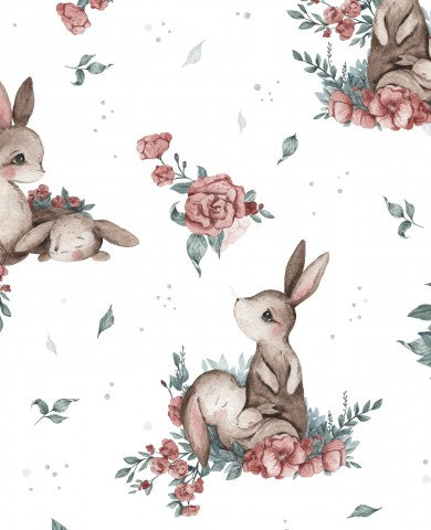 Jersey söta kaniner och blommor