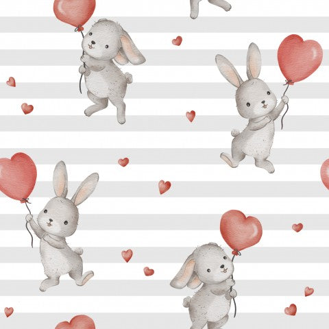 French Terry cute bunnies and hearts