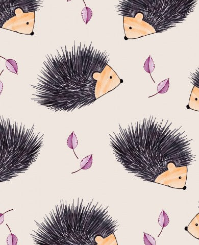 Nähende Schönheit: Baumwolle Hedgehogs and Leaves - Soft und weich, ideal für jede Näherei, 100% Baumwolle, meterweise zur Verfügung.
