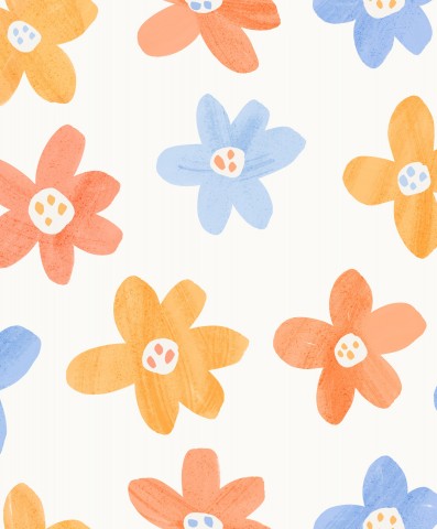 Satin cotton seamless watercolor flowers on white background