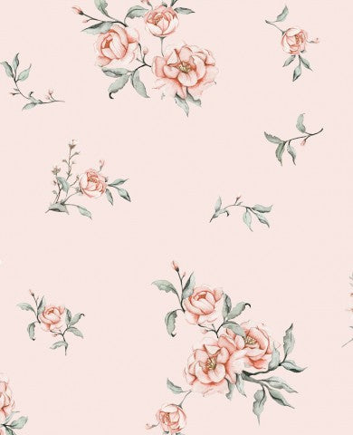 French Terry eine nahtlose Blumentapete mit rosa Blüten und Blättern