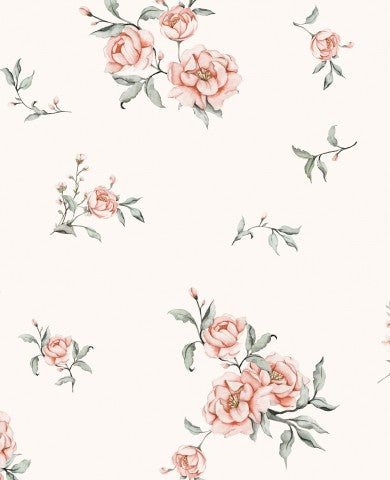 Fransk Terry rosa blommor och blad på en vit bakgrund