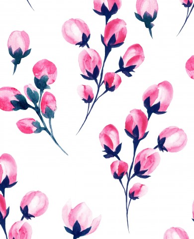 Panama watercolor pattern with pink flowers