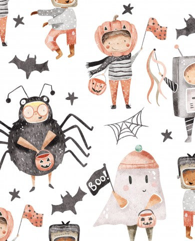 Satin cotton Halloween pattern with cute Halloween characters