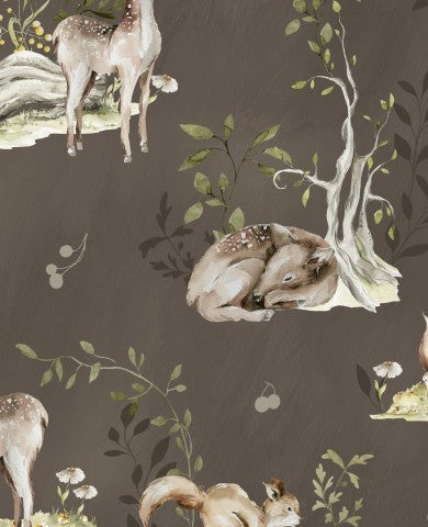 Panama eine Aquarelltapete mit Hirschen, Eichhörnchen und Vögeln