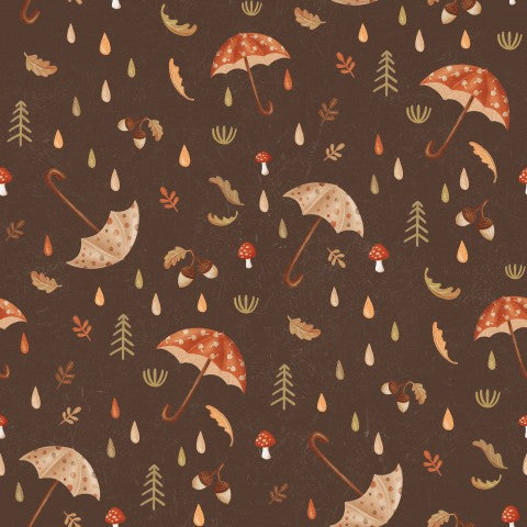 Jersey autumn pattern with umbrellas and leaves