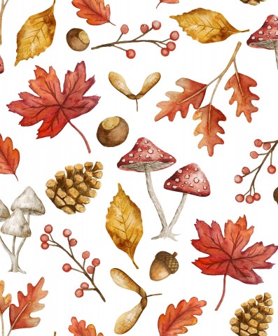 Herbstliche Natur-Schönheit auf Stoff: Baumwolle mit Herbstblättern und Pilzen, perfekt für einzigartige Näharbeiten, wie Taschen, Tücher oder Dekostoffe - ein