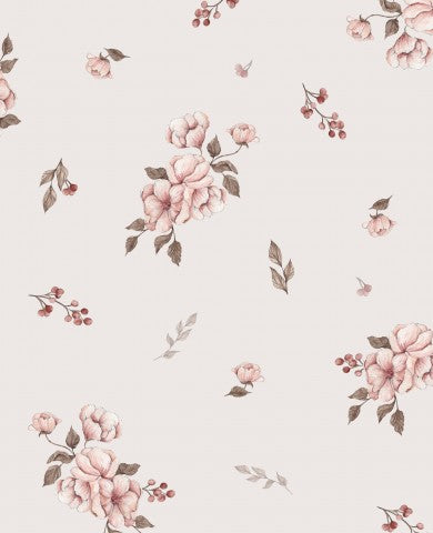 Tissu imperméable à fleurs et feuilles roses