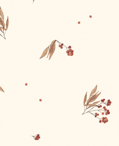 Waterproof fabric a pattern of red berries and leaves on a white background