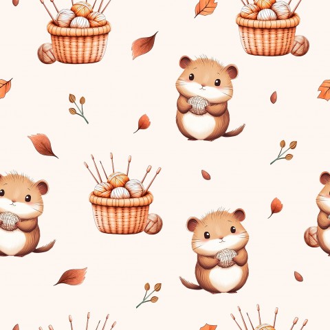 Ribjerseymønster af en sød hamster med kurv og efterårsblade