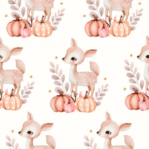Satin cotton cute deer and pumpkins