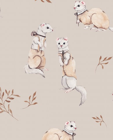Rib jersey pattern of ferrets on brown background