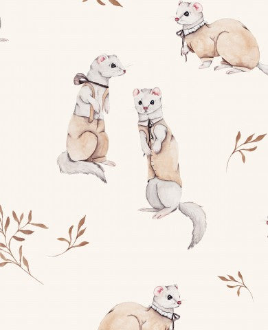 French Terry à motif furet sur fond blanc