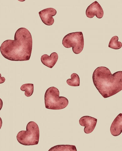 Motif en mousseline de coeurs rouges sur fond beige