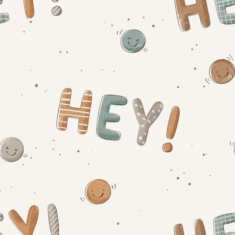 Tessuto impermeabile con la scritta "Hey" scritta sopra