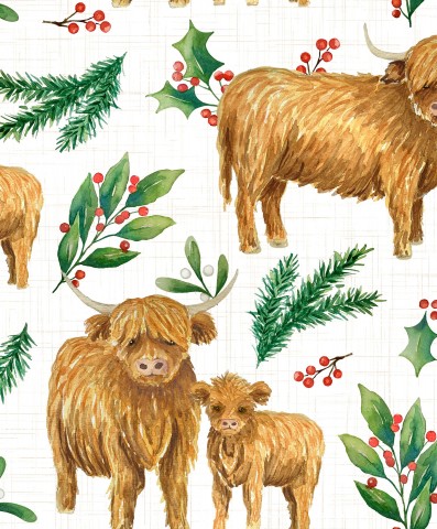 Rib Jersey einen Weihnachtsstoff mit schottischen Hochlandrindern