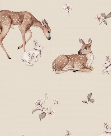 Waterproof fabric wallpaper with deer and rabbits on it