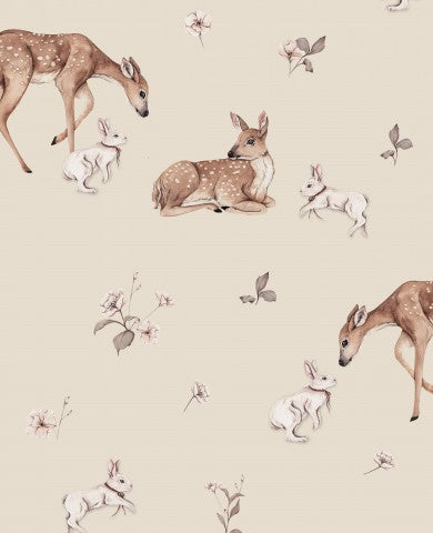 Blød, naturlig bomuld til dit næste projekt! Lærredshjort med harer farvet beige – ideel til syning og velegnet til mange designs. Bomuld M
