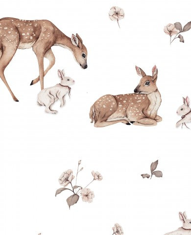 Musselin eine Aquarelltapete mit Hirschen und Blumen