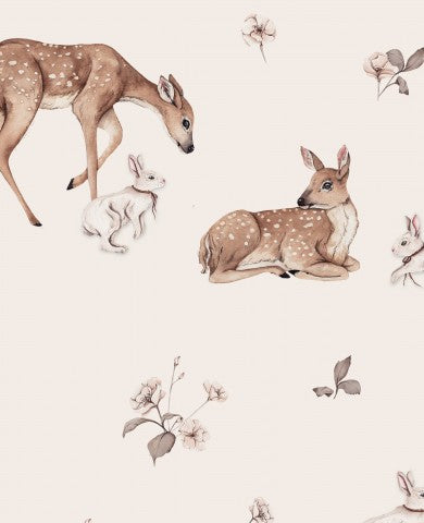 Satin cotton wallpaper with deer and flowers on it