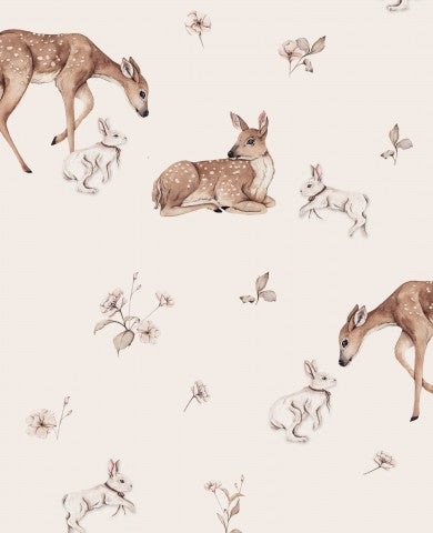 Satin cotton wallpaper with deer and flowers on it