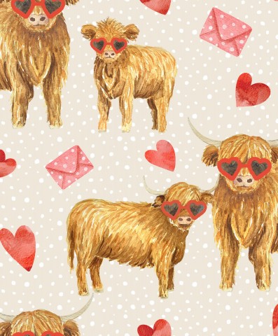 Panama a fabric with highland cattle for Valentine's Day