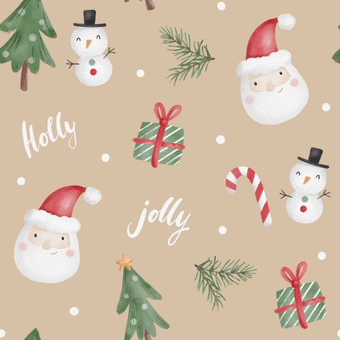 Rib Jersey Christmas pattern with snowman and Santa Claus