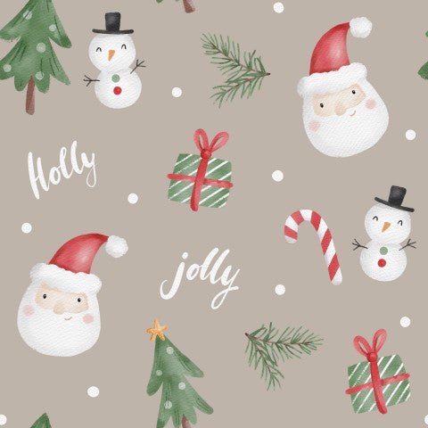 Panama Christmas pattern with snowman, Santa Claus and fir trees