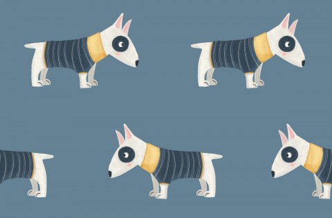 Muslin, et mønster af hunde iført sweatere