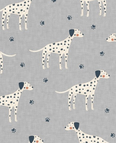 Tissu imperméable à motif de chien dalmatien sur un tissu gris