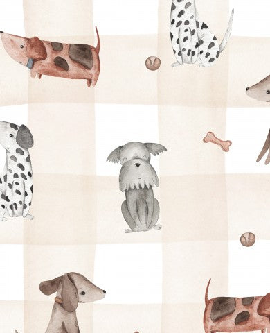 Panama Aquarellmuster mit Hunden und Knochen