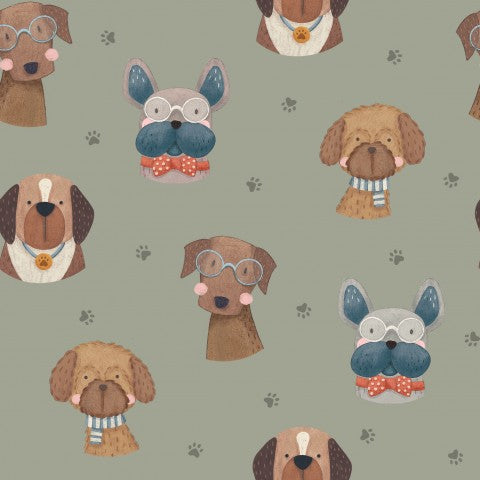 Muslin dogs on a green background