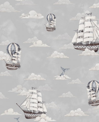 Papier peint en mousseline avec des navires dans le ciel et des nuages
