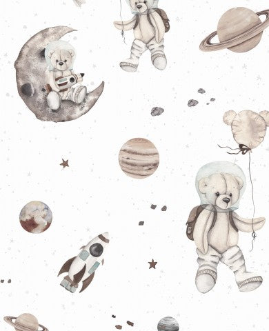 Musselin eine Tapete mit Weltraummotiven und Teddybären