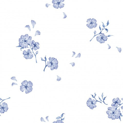 French Terry seamless blue flowers on a white background
