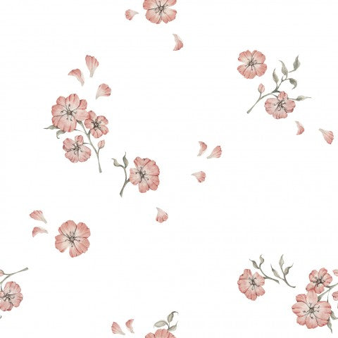 French Terry pink flowers on white background