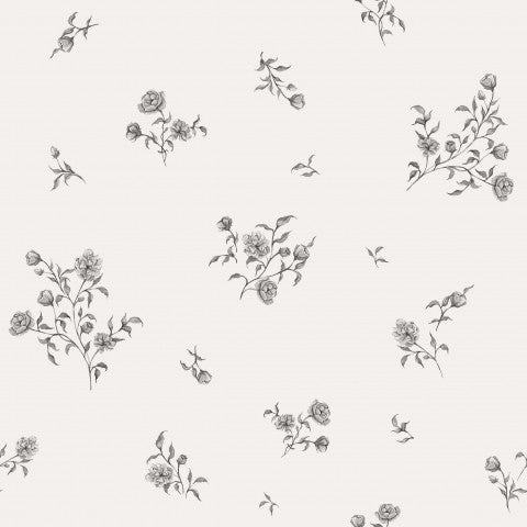 Satin cotton a black and white floral wallpaper pattern