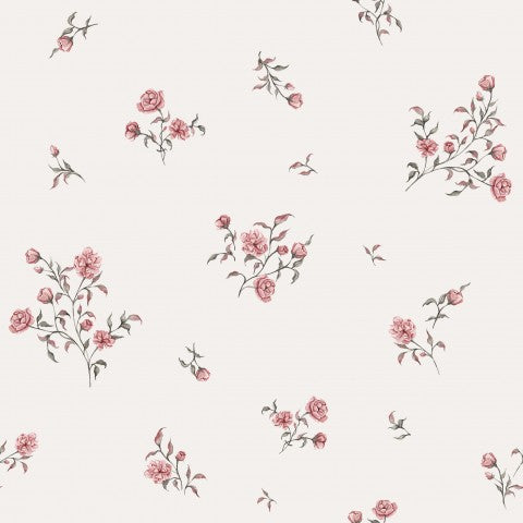 Jersey a floral wallpaper with pink flowers and leaves