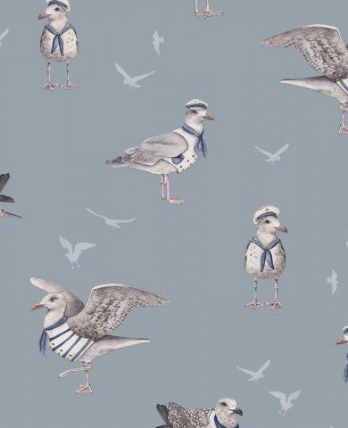 Jersey Möwen und Vögel auf blauem Hintergrund