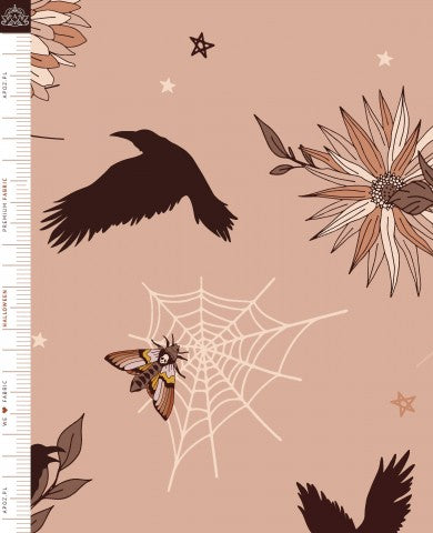 Muslin a fabric with birds, spiders and flowers on it