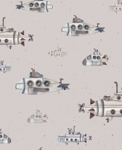 Panama pattern of submarines and boats on a gray background
