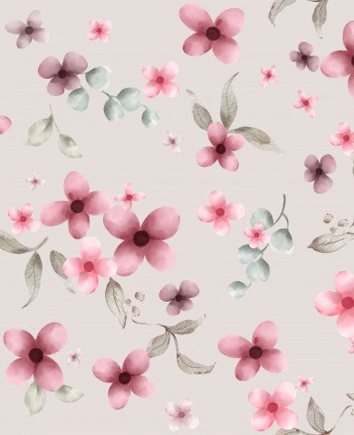 Satin cotton pink flowers and leaves