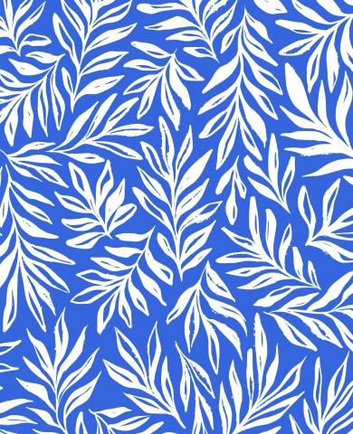 Satin Baumwolle ein blau-weißes Muster mit Blättern darauf
