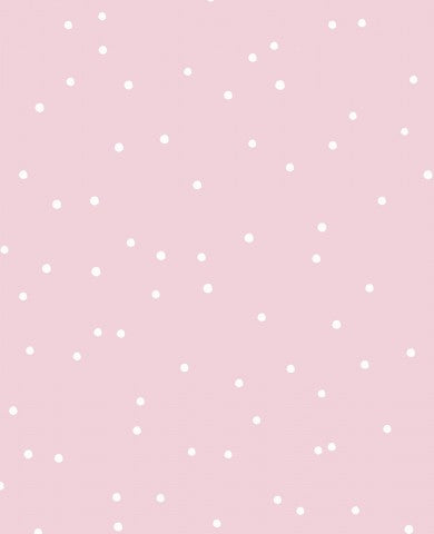 Satén de algodón con fondo rosa y lunares blancos.