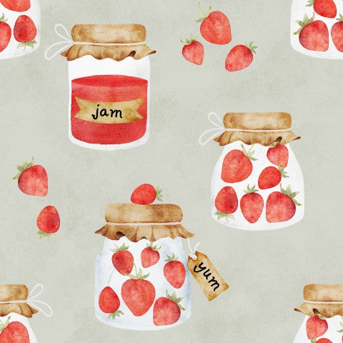 Muslin pattern of glasses with strawberries in them