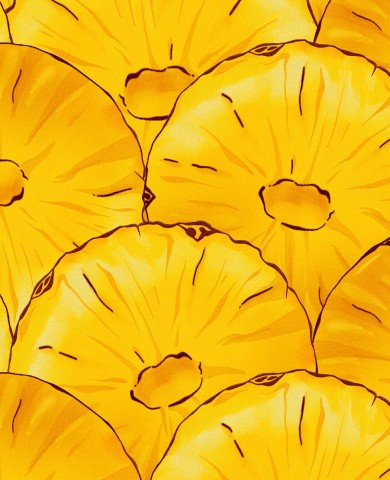 Wasserdichter Stoff Muster aus Ananasscheiben auf gelbem Hintergrund