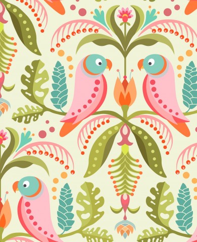 Hochwertige Canvas Baumwolle Jungle Parrots Medium-Stoff-Meterware zum Nähen - Viele farbenfrohe Papageien auf buntem Hintergrund - Ideal für Klamotten, Tasche